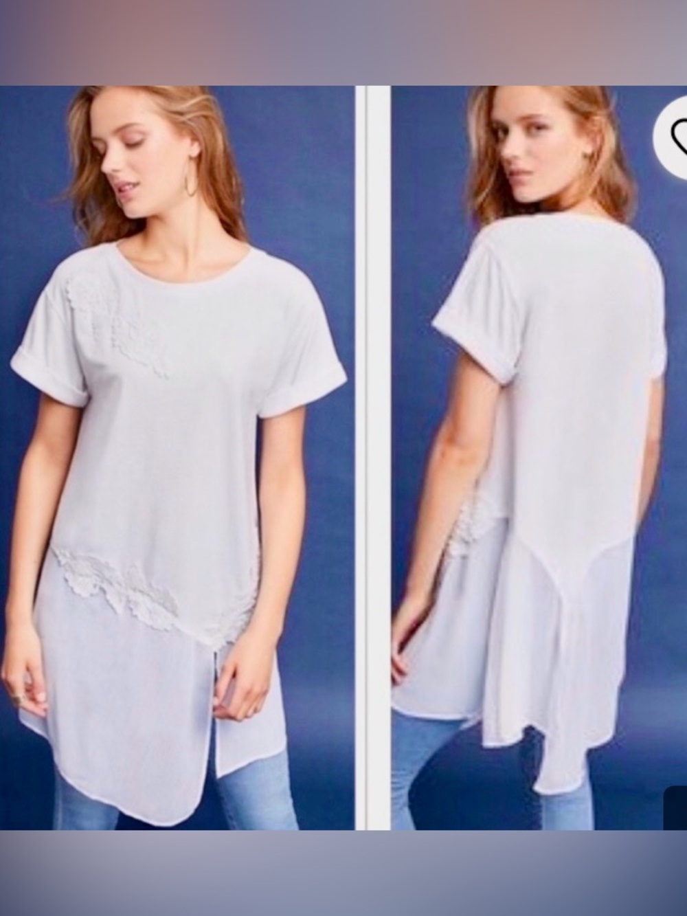 Akemi +kin Women’s White Asymmetrical Lace-Trim Tunic Top size L